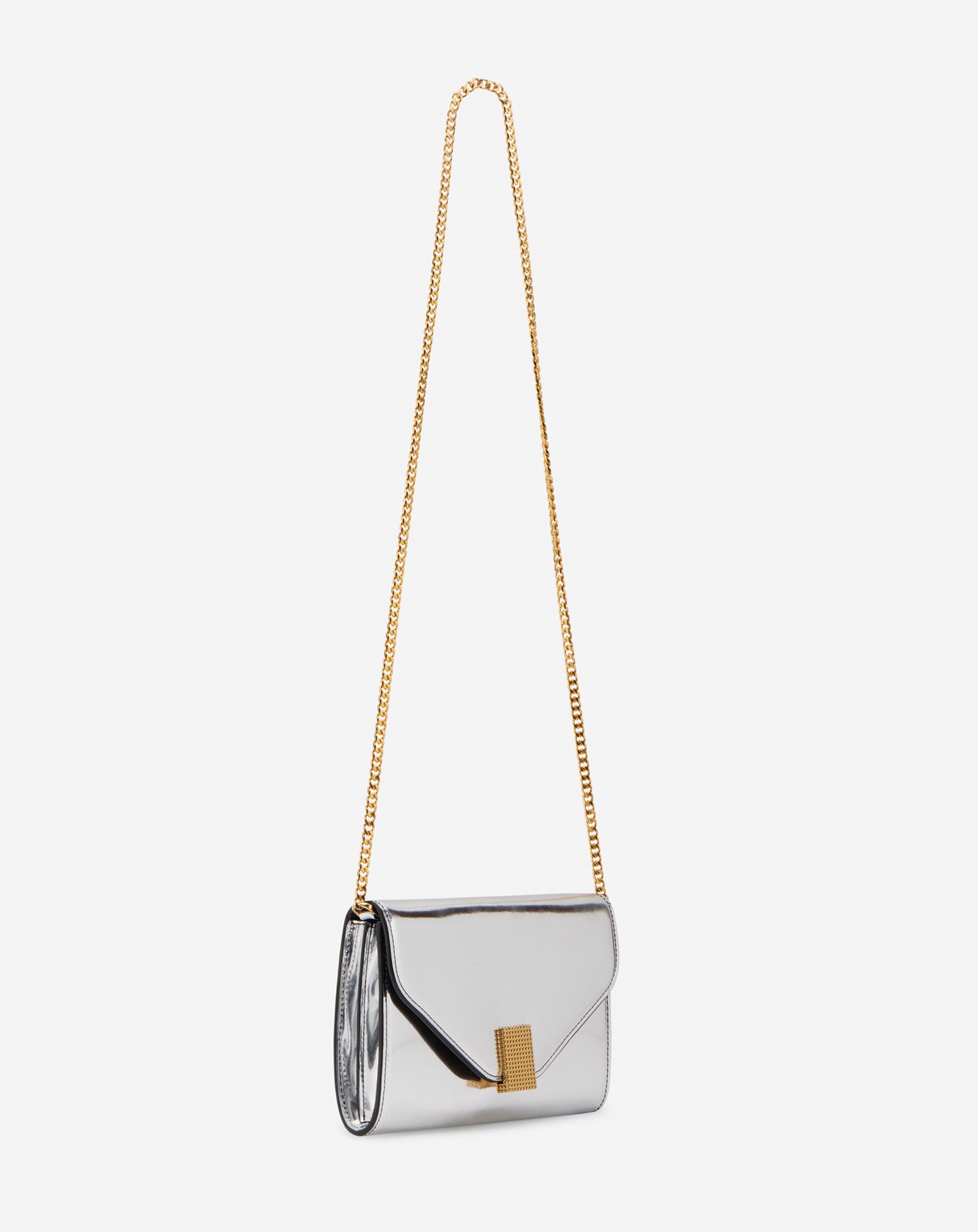  CONCERTO WALLET ON CHAIN BAG IN METALLIC LEATHER, SILVER