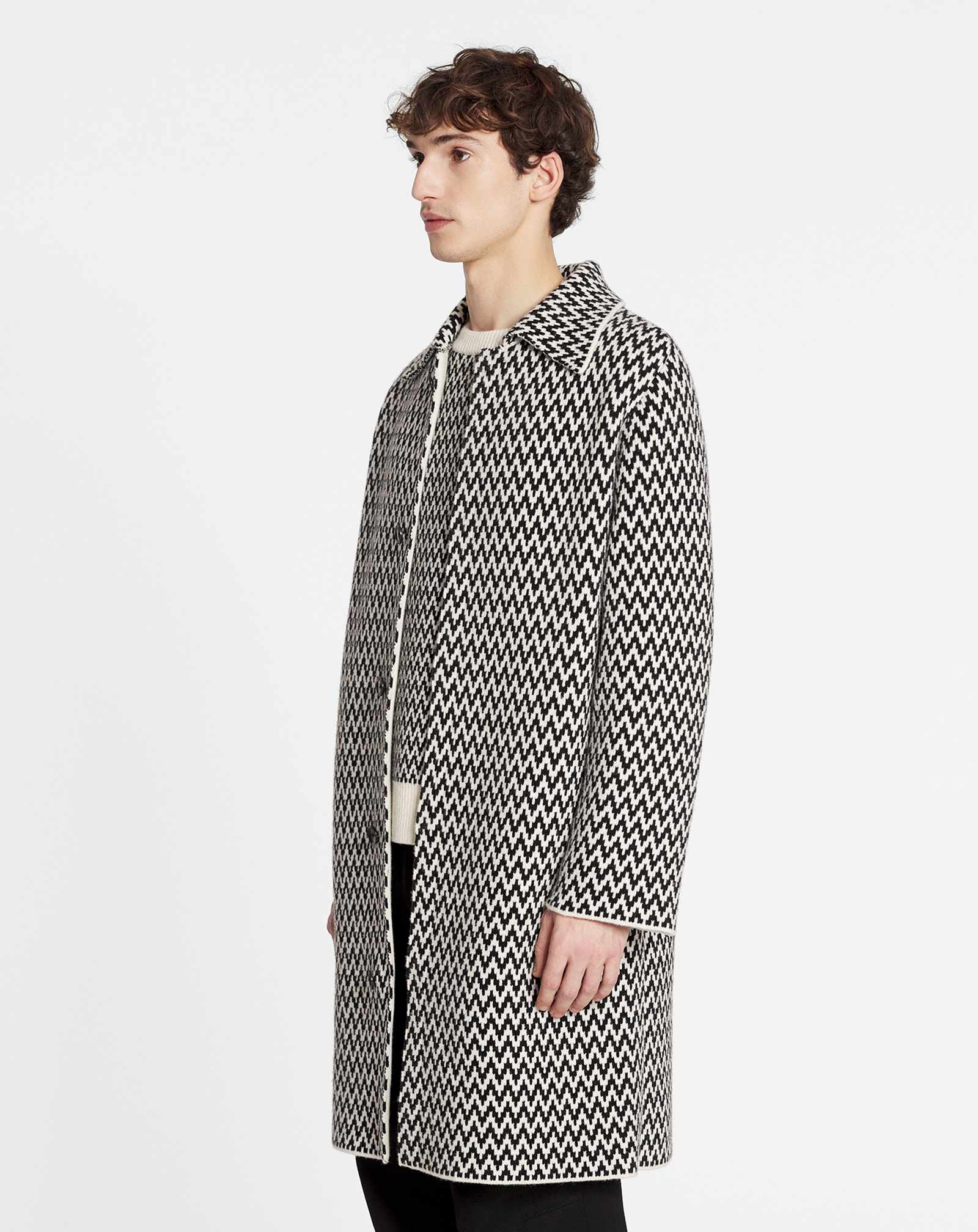 Merino wool curb herringbone coat