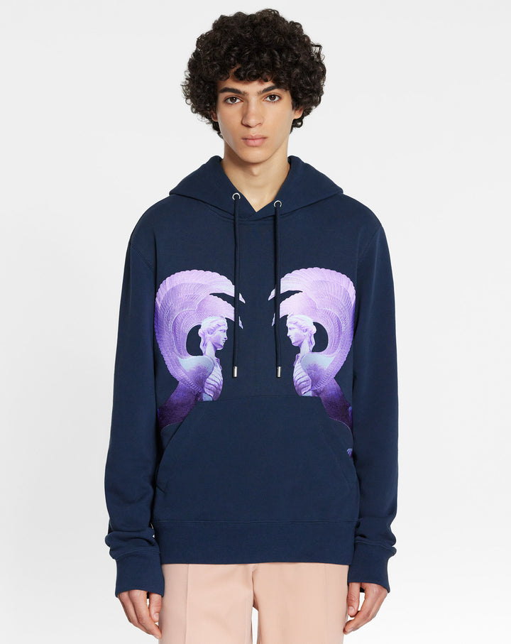 HOODED SWEATER WITH SCI-FI PRINT, INK BLUE