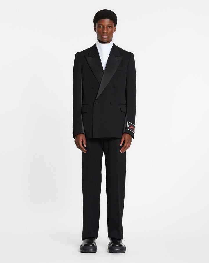 DOUBLE-BREASTED TUXEDO JACKET WITH CONTRASTING PANELS, BLACK