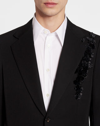 EMBROIDERED SINGLE-BREASTED JACKET, BLACK