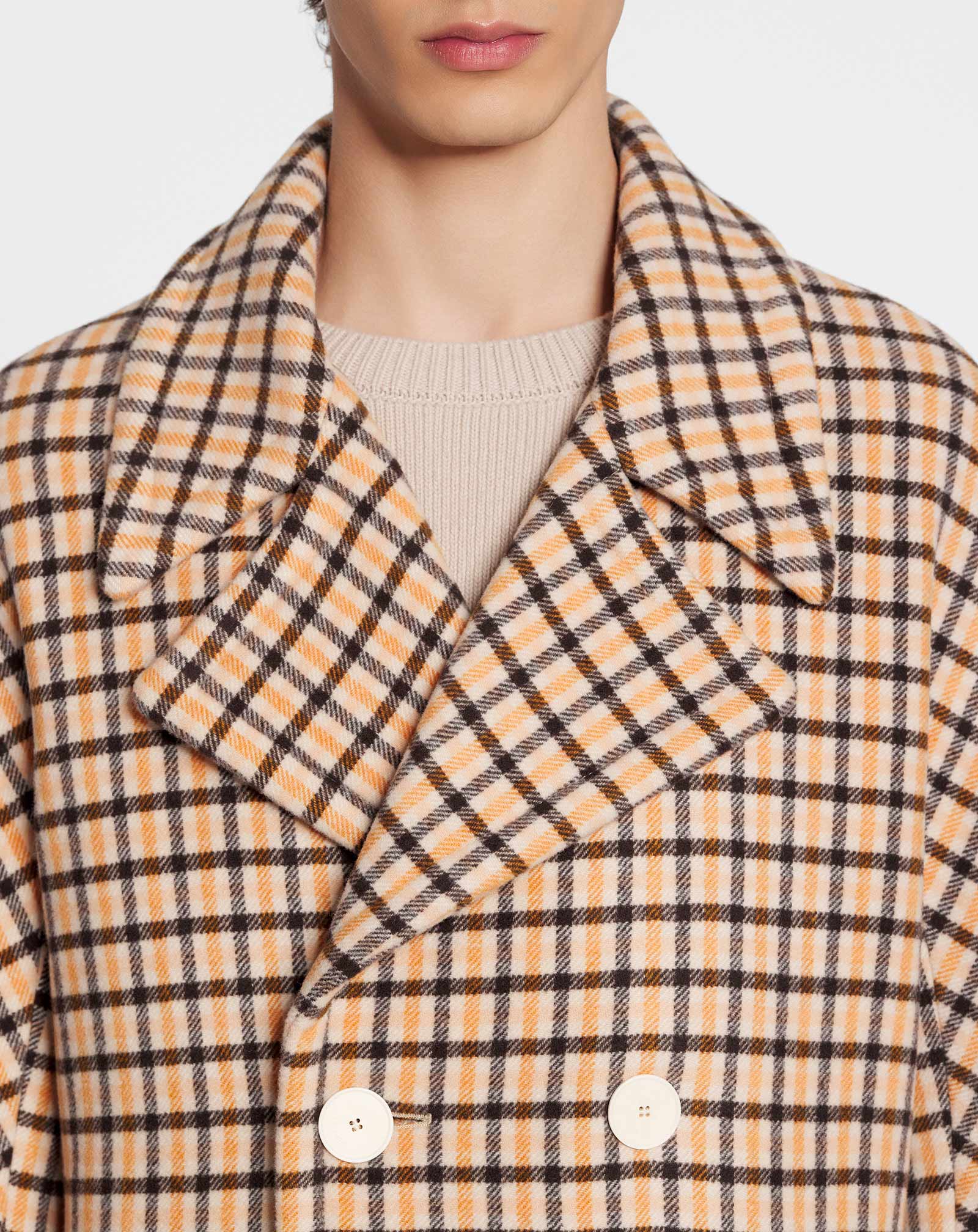 KIMONO-INSPIRED PEACOAT, BROWN/ORANGE