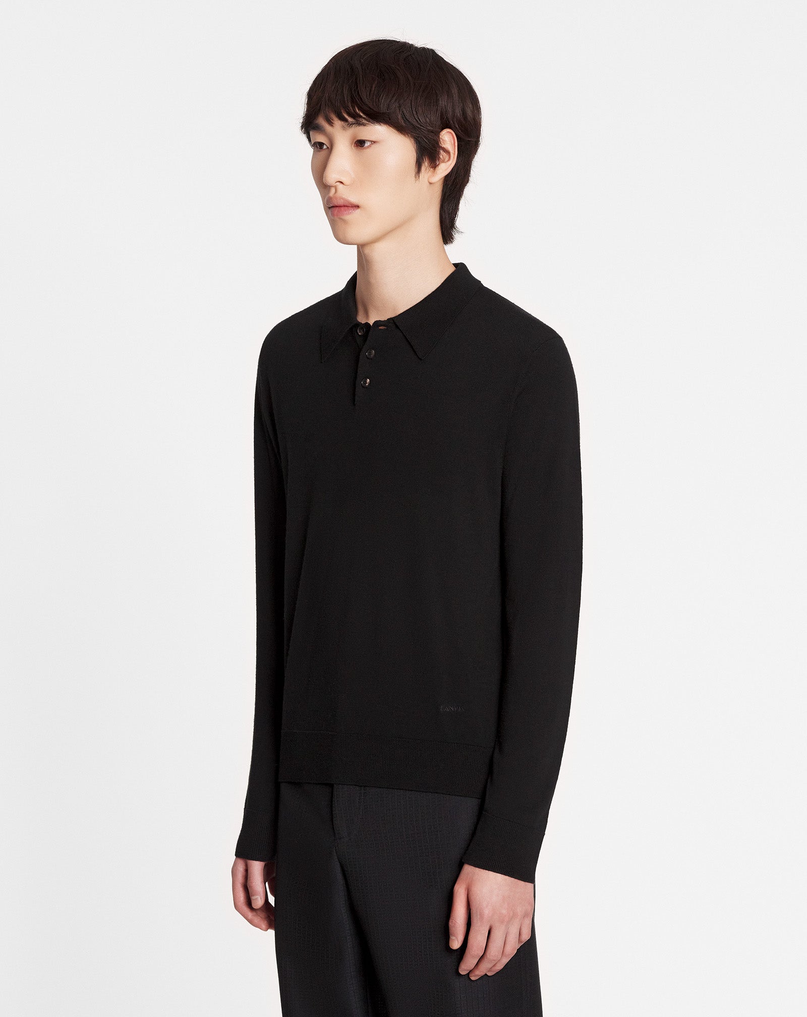 MERINO WOOL POLO SHIRT, BLACK