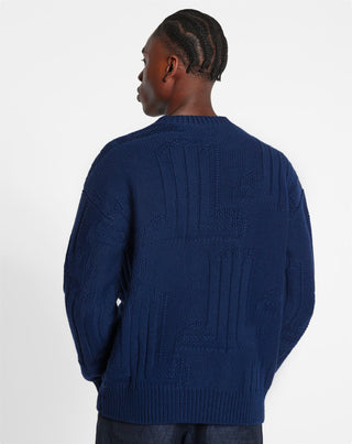 JL3D THICK ROUND NECK SWEATER, BLUE