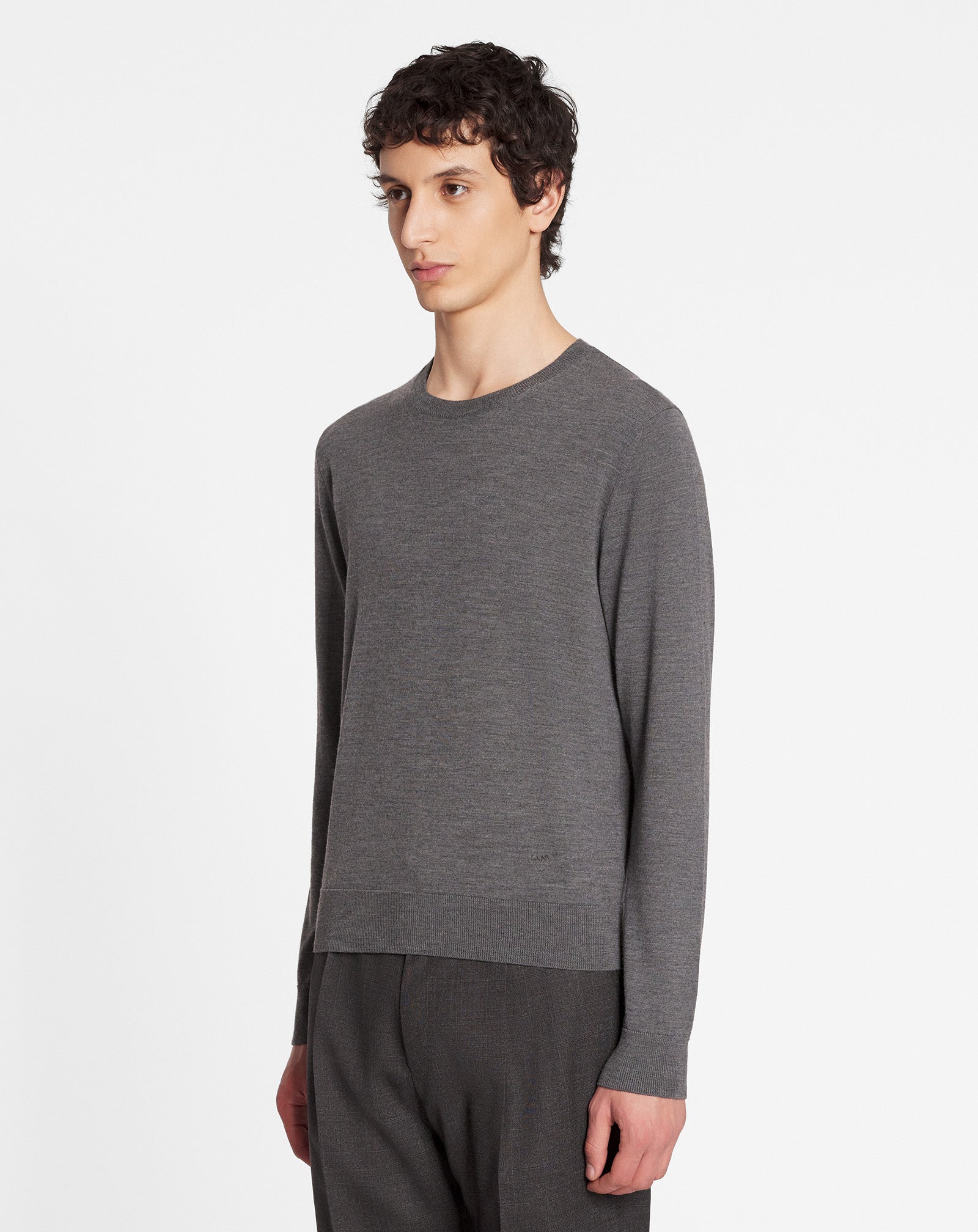 Merino Wool Crewneck Sweater for Male - Flecked Dark Gray - Size S - Lanvin