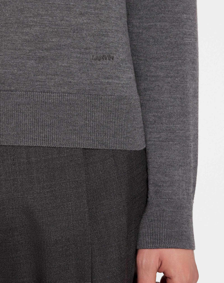 Merino Wool Crewneck Sweater for Male - Flecked Dark Gray - Size S - Lanvin