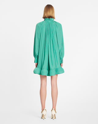 SHORT CHARMEUSE DRESS WITH LONG SLEEVES AND RUFFLES
