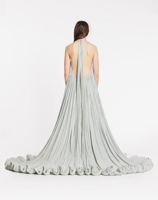  EMBROIDERED CAPE GOWN IN CHARMEUSE 