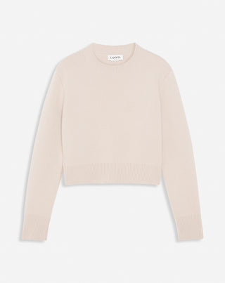 CROPPED WOOL AND CASHMERE CREWNECK SWEATER, PAPER
