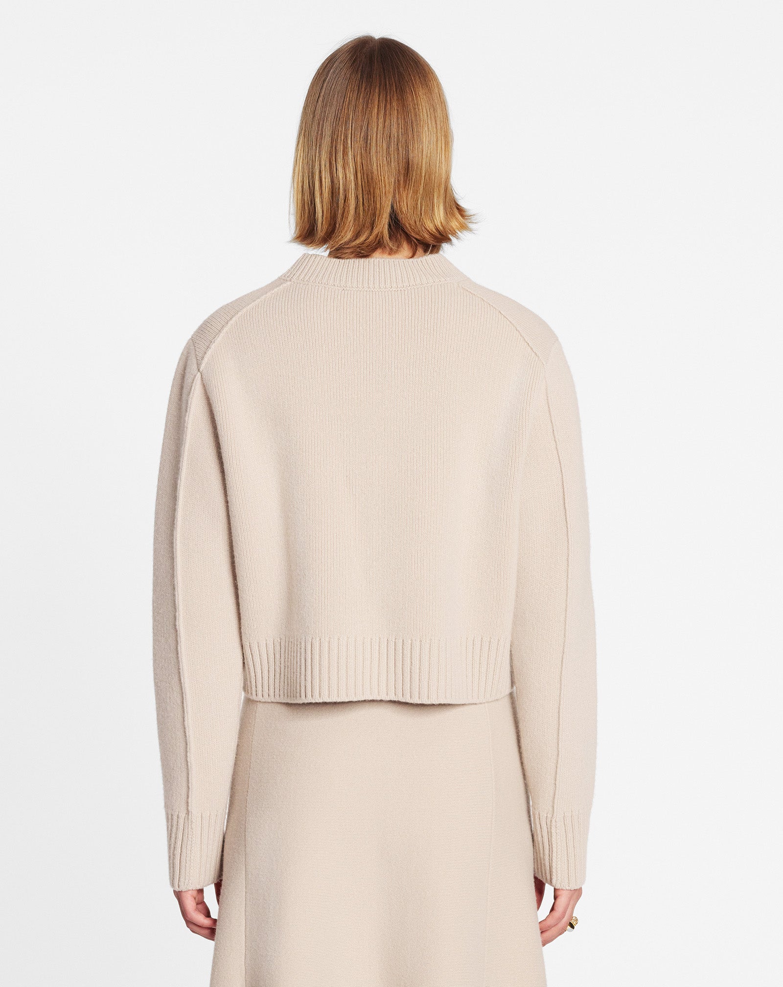 CROPPED WOOL AND CASHMERE CREWNECK SWEATER, PAPER