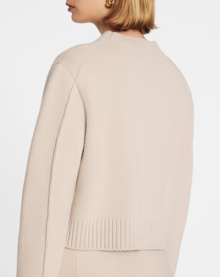 CROPPED WOOL AND CASHMERE CREWNECK SWEATER, PAPER