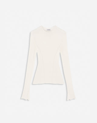 RIBBED SILK AND CASHMERE ROUND-NECK TOP, MILK