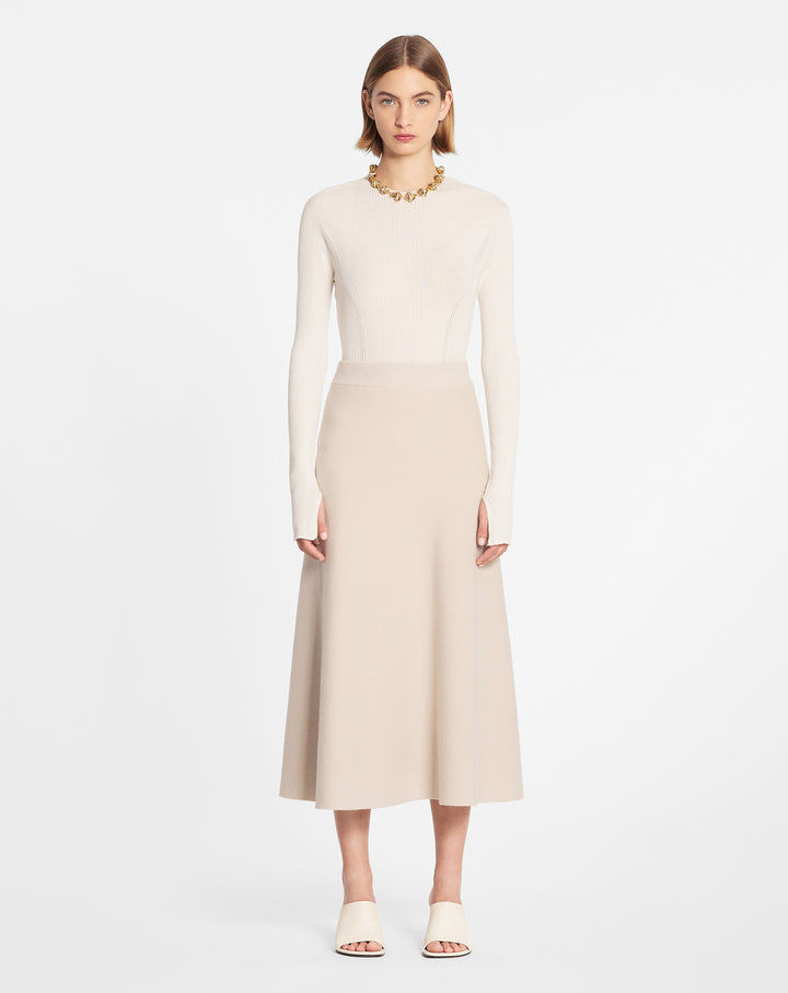 RIBBED SILK AND CASHMERE ROUND-NECK TOP, MILK