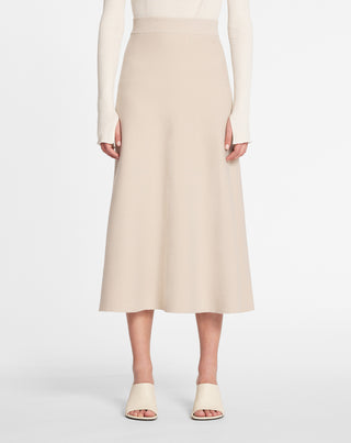 FLARED MIDI SKIRT IN WOOL AND CASHMERE, PAPER