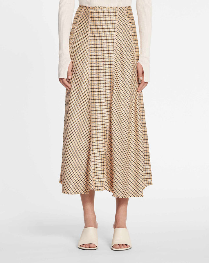 LONG PRINTED FLARED SKIRT, BROWN/ORANGE