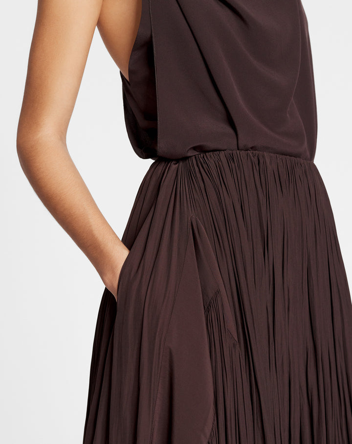 LONG ASYMMETRIC SKIRT, COCOA