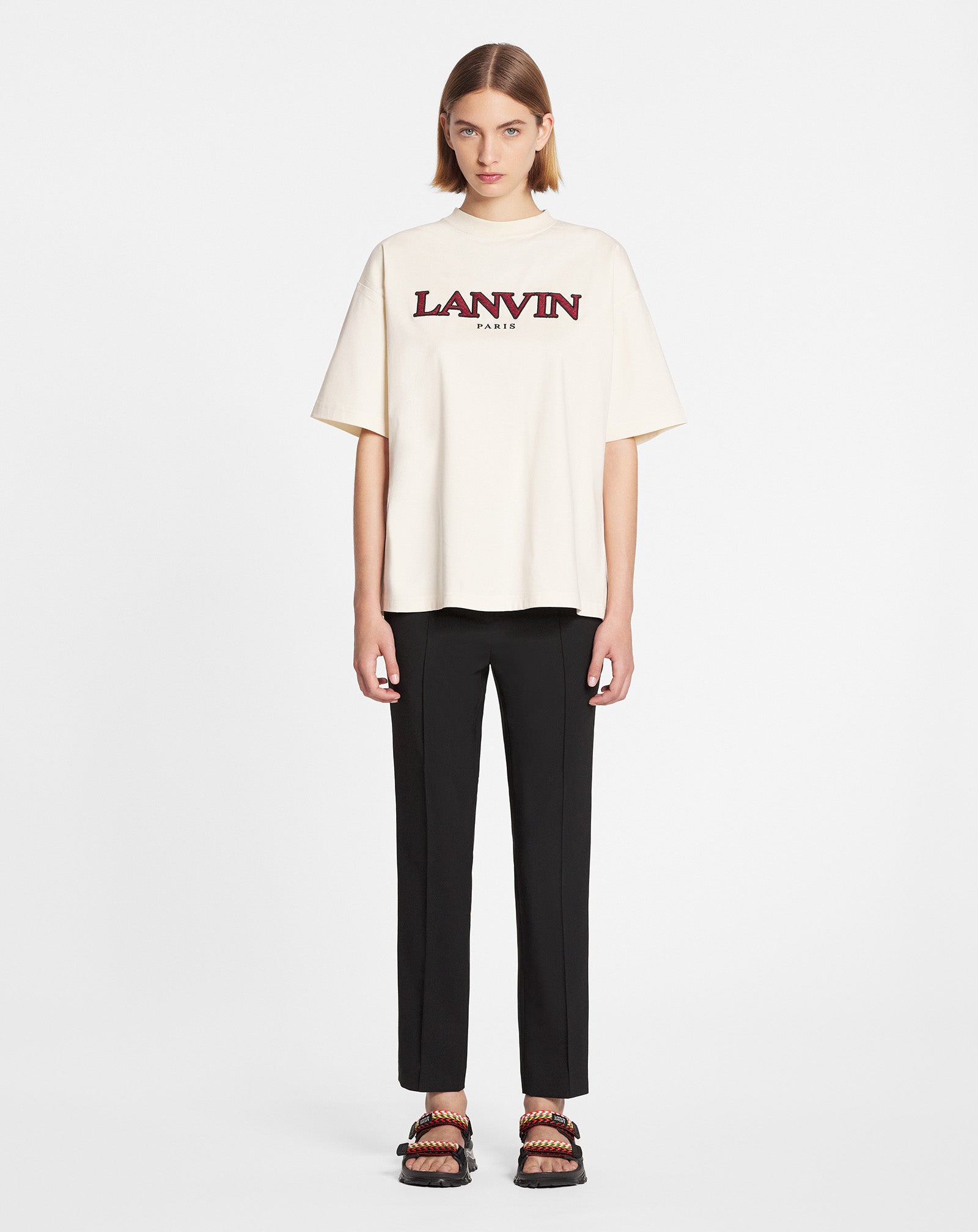 OVERSIZED EMBROIDERED CURB T-SHIRT CREAM | Lanvin – LANVIN