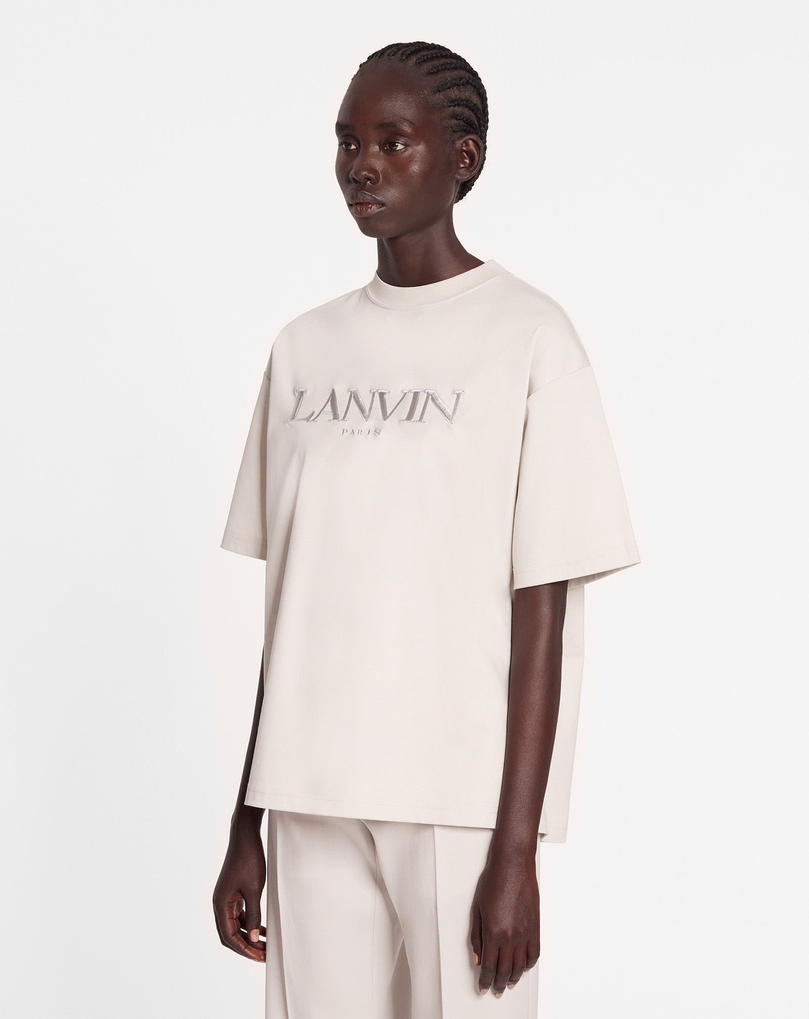 OVERSIZED LANVIN PARIS EMBROIDERED T-SHIRT MASTIC | Lanvin