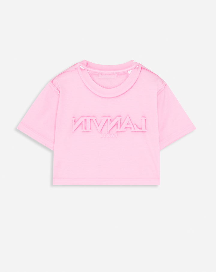 OVERPRINTED CROPPED T-SHIRT WITH LANVIN PARIS EMBROIDERY